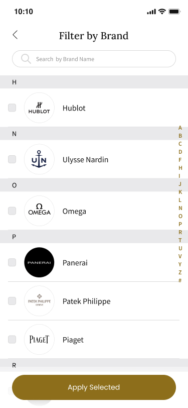 TimeWorld club filtering by brand: narrowing collector communities by the maisons they follow.